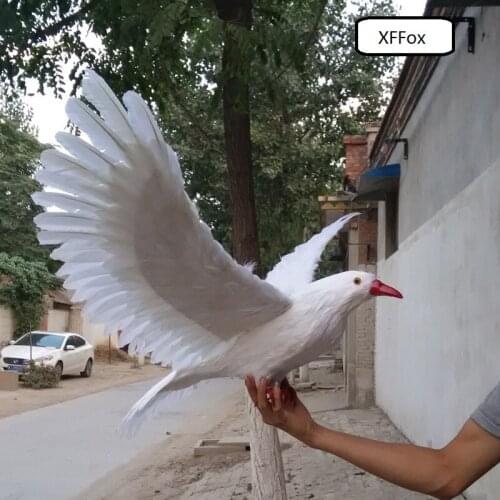 Big real life wings pigeon model foam&feather white dove bird doll about 45x80cm xf0053