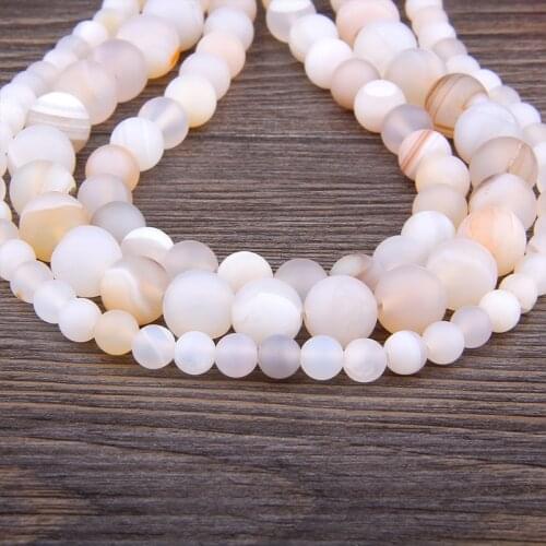 Natural Stone Beads Matte Dull White Stripes Agates Stone Beads Diy Spacer loose Beads for Jewelry Making Bracelet