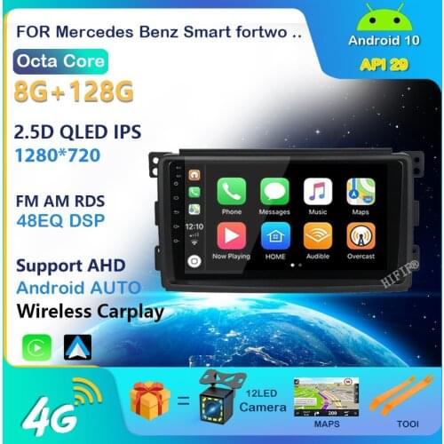 Carplay Android 10 For Smart Fortwo W451 2006~2009 Stereo Radio Video Wifi Carplay Map GPS Nav Navi Navigation Multimedia No DVD