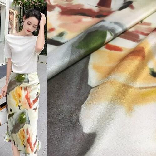Smudge printing, color contrast, graffiti art, stretch digital printing, natural mulberry silk, high fashion fabric