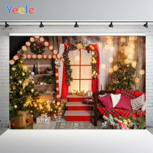 Yeele Christmas Tree Background Photophone Red Window Sofa And Light Tree Photography Backdrops for Decoration Customized Size