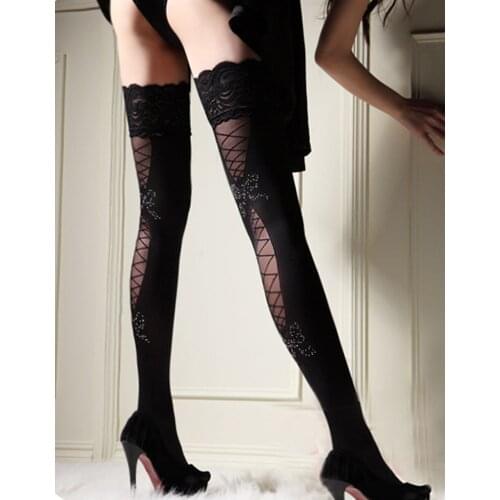 Hot Sexy Women´s Sheer Lace Top Thigh-Highs Stockings Belt Suspender Sexy Lingerie Fishnet Stockings
