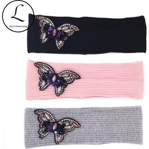 Hotselling Woman Butterfly Flower Headbands Soft Thin Plain Ribbed Cotton Hair Band Headwrap Casual Hair Accessories For Ladies