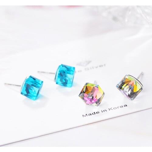 WYJZY exquisite crystal earrings simple square colorful crystal earrings ladies trend accessories jewelry surprise gift earrings