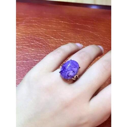 Natural and Real Charoite ring with Big Stone 925 sterling silver Fine Ring