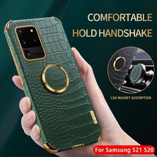 Crocodile Texture Leather Phone Case For Samsung Note20 Ultra S20 S21 Plus S20 FE A51 A71 A12 A32 A72 Magnetic Ring Holder Cover