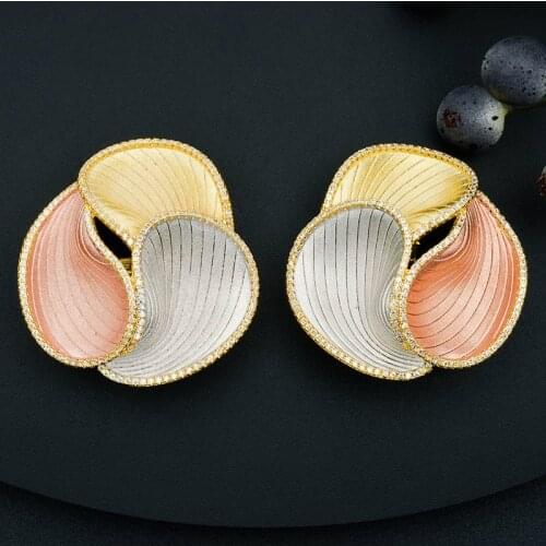 ModemAngel Luxury Rotate Flower Fashion Earring Copper Three Tones Color Jewelry For Women Bijoux
