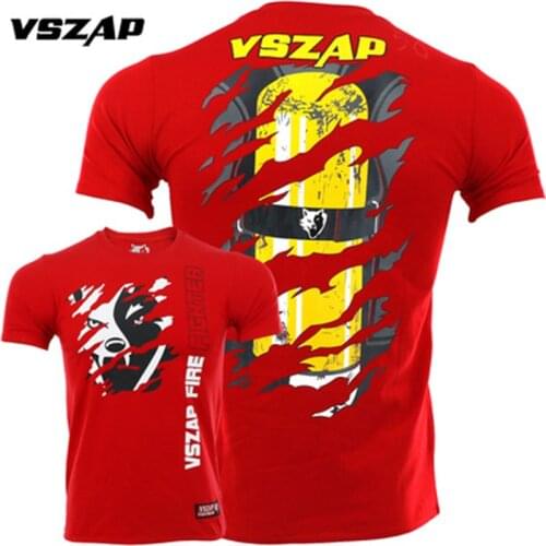 VSZAP Men Red Sanda Boxen MMA T Shirt Gym Tee Shirt BJJ Kampf Kampfkunst Fitness Kickboxing Training Muay Thai T-shirt Manner