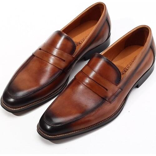 Men Oxford Shoes Office Wedding Formal shoes White Hand-polishing slip on business genuine Leather Shoes Men