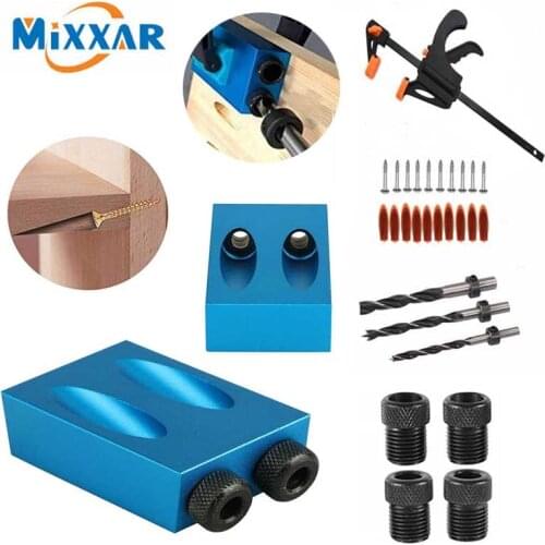 ZK30 Woodworking Oblique Hole Locator Drill Bits Pocket Hole Jig Kit 15 Degree Angle Drill Guide Set Hole DIY Carpentry Tools