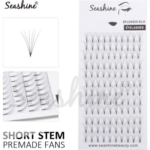 Seashine 12 Rows Premade Russian Volume Short Stem Eyelash Extensions Wide Fans Pre-Pinched 3D 4D 5D 6D Faux Mink Lashes