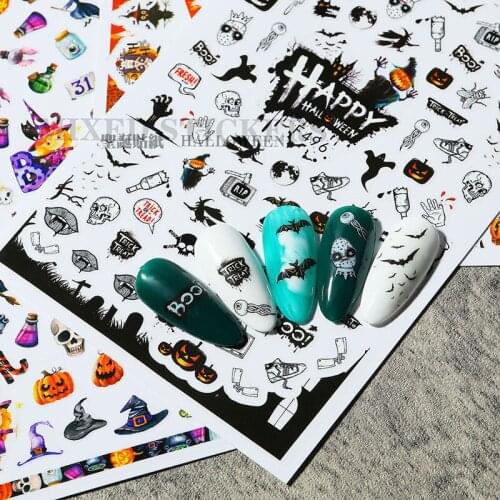 2Pcs Christmas Halloween Nail Stickers Santa Elk Snowman Back Glue Decal Cartoon Winter Full Cover Wrap Nail Art Decorations