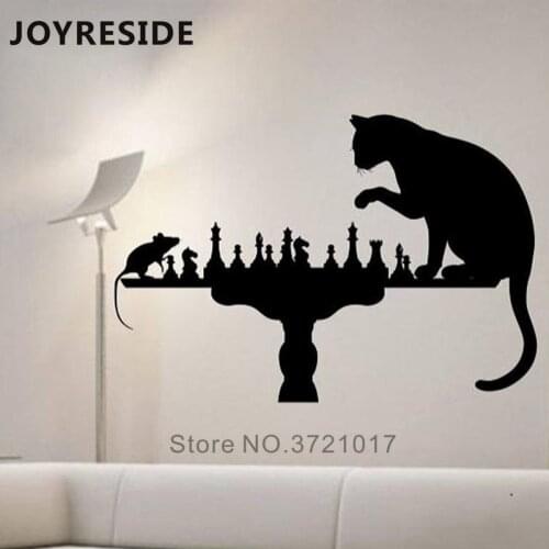 Cats Wall Decal Animals Home Kids Bedroom Wall Stickers Cute Cat Mouse Pattern Art Design Wallpaper Poster Wall Decals Play M422