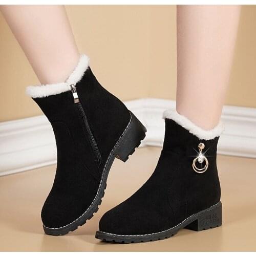 New Women Boots Winter outdoor keep Warm Fur Boots Waterproof Womens Snow Boots Thick Heel With Round Head Short Boot