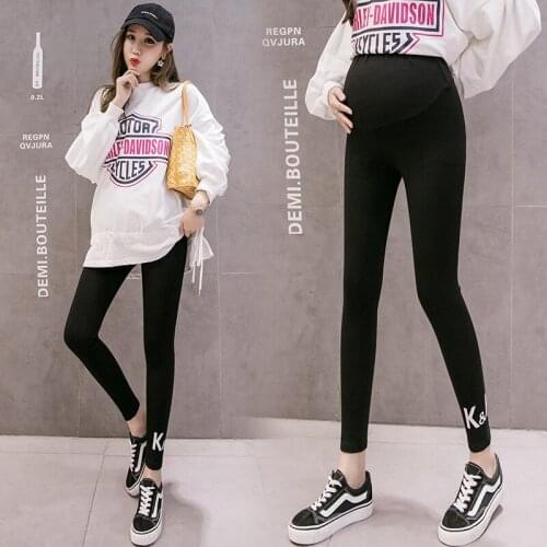 Maternity Clothes Spring Autumn Letter Printing Maternity Trousers High Waist Stretch Maternity Leggings Belly Support Pants