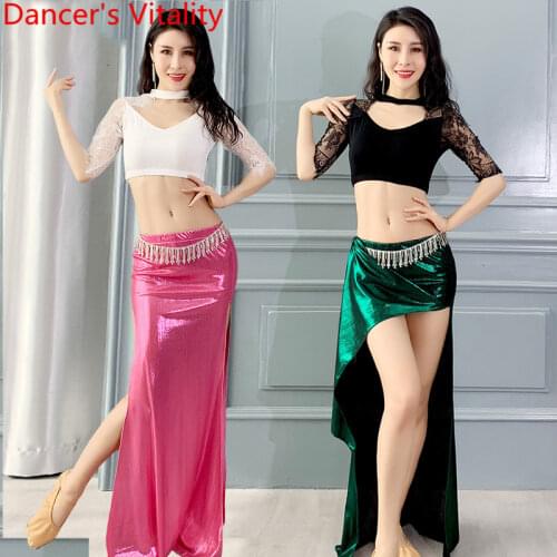 Belly Dance Practice Clothes New 2019 Spring Summer Long Skirt Train Lace Modal Top Oriental Indian Dance Performance Costume