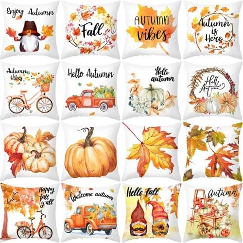 Autumn Maple Leaf Pumpkin Pillowcase 45*45cm Fall Home Decor Grateful Thanksgiving Throw Pillow Covers Polyester Cushion Cover