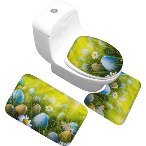 Printed Bathroom Carpet Set 3pcs Anti Slip Mat for Toilet Easter Pattern Shower Washroom Floor Mats Water Absorbent Rugs