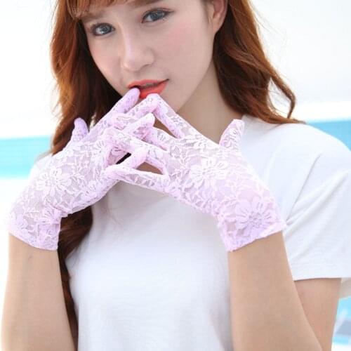 Pink Black Ivory White Wedding Floral Lace Gloves Full Finger Wrist Length Solid Color Bridal Party Gloves Women Outdoor Mitten