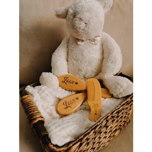 Personalised Baby Hair Brush and Comb Set Wool Hair Brush Baby Shower Gift Custom Name Boys Girls Soft Wool Hair Brush Head Comb