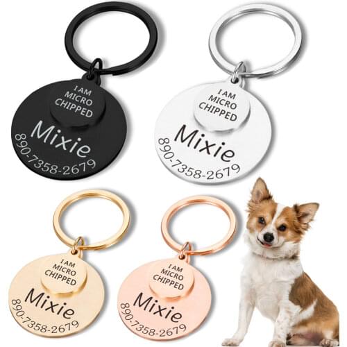 Personalized Pet ID Tag I AM MICRO CHIPPED Anti-lost Engraved Pet ID Name for Cat Puppy Dog Collar Tag Pendant Keyring Pet