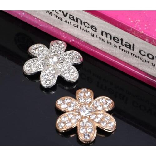 2015New 50Pcs Six-leaf flower Rhinestone Buttons Embellishment button DIY accessories LP52