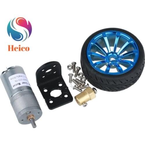 370 Geared Motor + Bracket + 4mm Coupling + 65mm Car Wheel for DIY Intelligent Robot Car Set