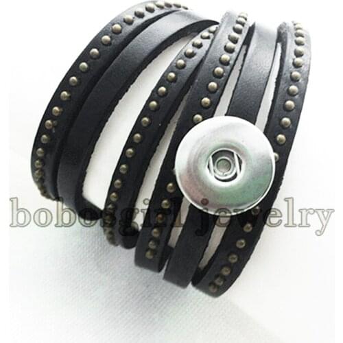 Leather snap button bracelet jewelry Adjustable OEM ,ODM TP001 ( fit 18mm 20mm snap)