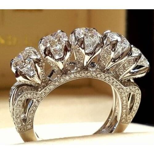 Luxury Big Crystal White Geometric Stone Ring Female 925 Silver Engagement Ring Vintage Party Wedding Rings For Women
