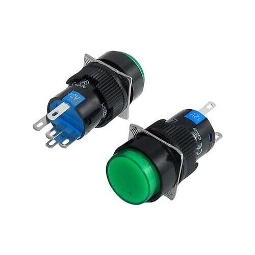 Green Light Round Cap Self-locking 1NO 1NC Push Button Switch 12V