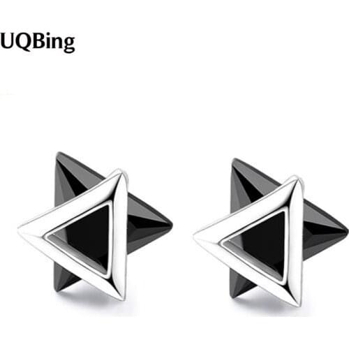 Geometric Black Triangle Stud Rhinestone Stud Earrings For Women 925 Sterling Silver Jewelry