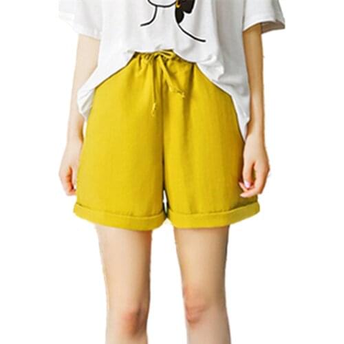 Summer Women‘s Bermuda Shorts Plus Size 6XL 7Xl 8XL Ladies Wide Leg Pants Elastic High Waist Loose Casual Yellow Shorts