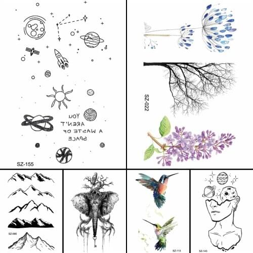 Cute Stars Planet Temporary Tattoo Stickers Women Arm Tree Children Waterproof Tatoos Kids Hands Cartoon Fake Tattoo Cartoon
