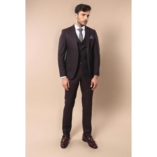 Blue Checked Burgundy Mens Suit Wessi