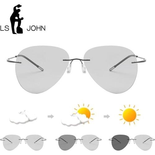 LS JOHN Pilot Rimless Titanium Polarized Sunglasses Men Vintage Ultralight Brand Designer Photochromic Sun Glasses for Women