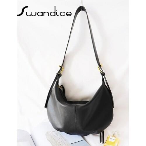 Real Calfskin Genuine Leather Half Moon Baguette Handbags Hobo Shoulder Crossbody Messenger Tote Bags Women Female Ladies 2021