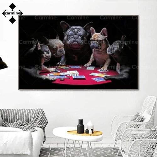 Funny Animals Bulldog Picture Dog Playing Cards Posters and Prints for Home for Living Room Decoration Wall Art Frameless Canvas