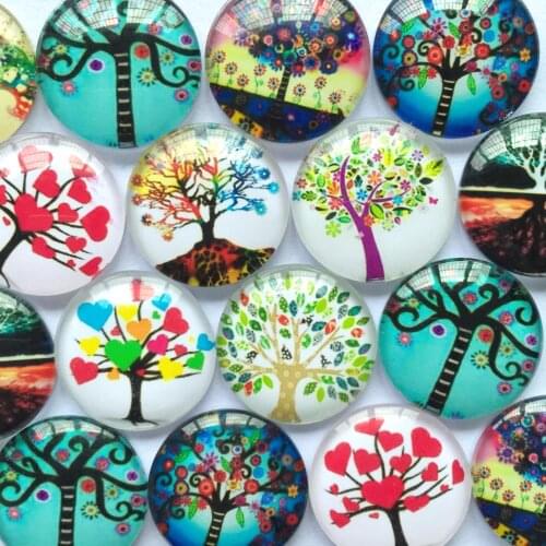 ZEROUP 12mm 20mm Round Photo Glass Cabochon Mixed Pattern Fit Cameo Base Setting for Jewelry Flatback TP-144