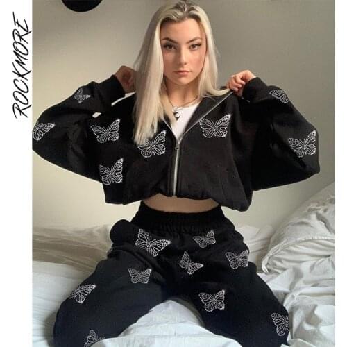 Rockmore Print Hoodies WomenS Sweatshirts Oversized Pocket Jacket Streetwear Autumn Y2K Casual Loose Hooded Zipper Top Clothes