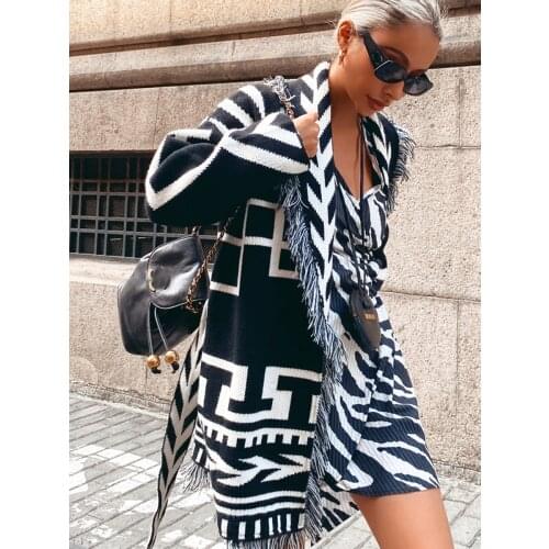 2020 Spring Autumn Luxury Women Cashmere Tassel Knitted Cardigans Sweater For Female Fashion Coat With Belts