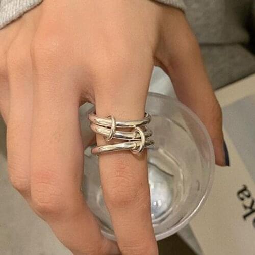 Retro Silver Color Link Chain Lariat Circle Rings for Women Girls Double Wear Way Simple Round Circles Ring Gothic Jewelry