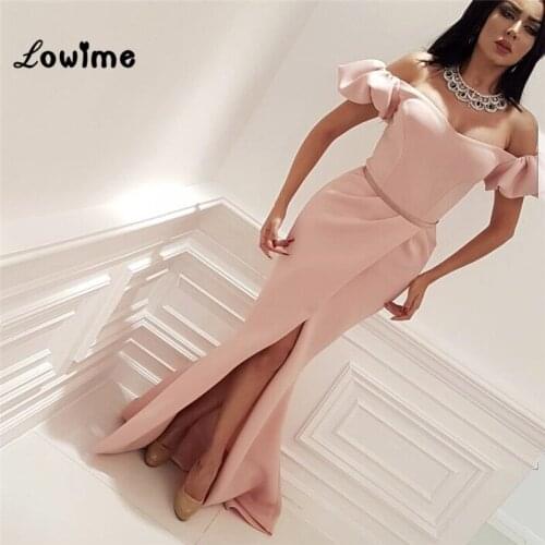 Abendkleider Pink Off The Shoulder Arabic Evening Dresses 2018 New Custom Mermaid Prom Dress Robe De Soiree Wedding Party Dress