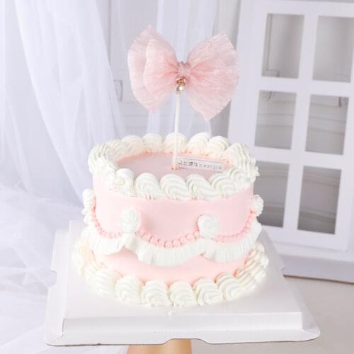 Cake Decoration-Pink Hanging Beads Bow All-match Pink Cake Insert Plug-in Cake Decoration