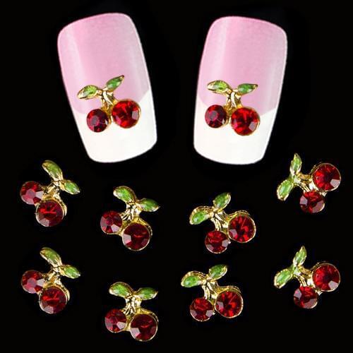 10 Pcs Shiny 3D Cherry Shape Nail Art Rhinestone Studs Glitters Charms Lay Gifts Nail Stickers & Decals