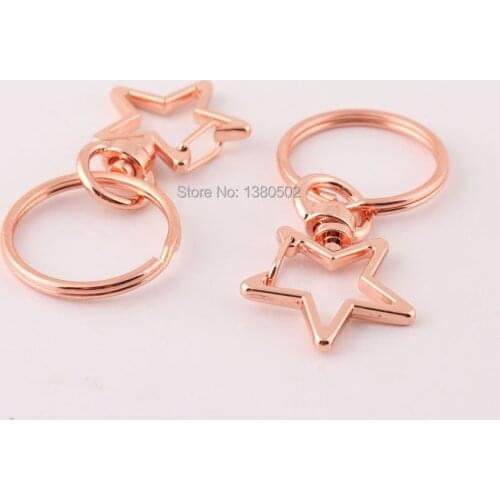 10pcs/lot Top Quality Rose Gold Color Star Shape Metal Lobster Clasp Swivel Snap Hooks with Key ring