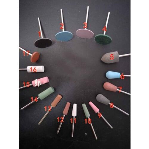 17 Pcs Dental materials silicone rubber polishing grinding wheel plastic care handle base rubber tire denture grinding head