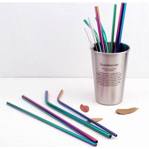 2/4pcs Metal Reusable 304 Stainless Steel Straws Straight Bent Drinking Straw With Case Cleaning Brush Set Party Bar accessory