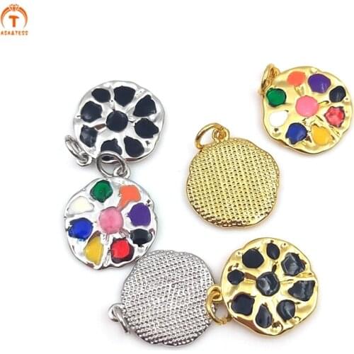 5pcs Round Palette Colours Pendant For Necklace Round Palette Brass Plate Gold Silver For Women Pendants Painters Jewelry DIY