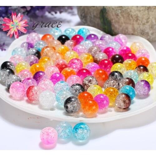 8mm/10mm/12mm 100pc/lots Acrylic Round Broken Cracked Ball Beads Mixed Clear Charm Bead Diy Bracelet Necklace Jewelry Making Diy