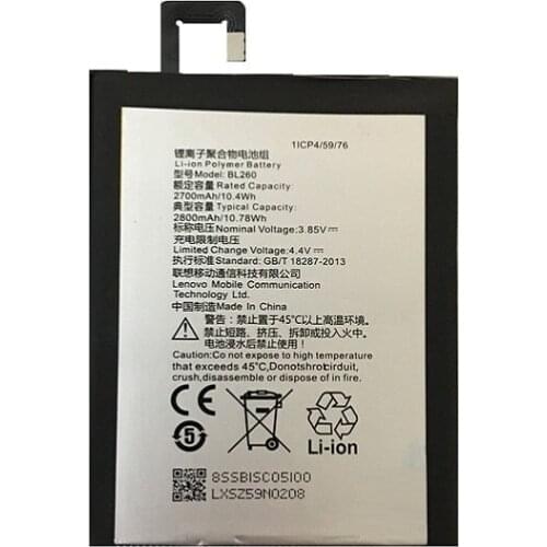 100% Original High Quality 3.85V 2700mAh BL260 For Lenovo Vibe S1 Lite S1La40 Battery